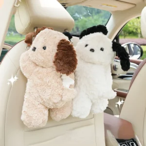 Hanging Tissue Holder Dog Plush - White & Brown