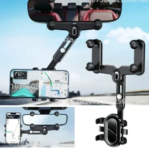 360° Rearview Mirror Phone Mount Rotatable and Retractable