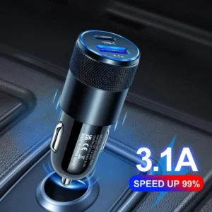 15W Steel Cannon Dual-Port Car Charger - Black & White