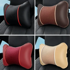 Knitted Leather Headrest Pillow - Black, Beige, Red & Coffee
