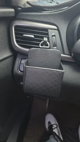 1pc Car Storage Bag Car Air Outlet Debris Bag For Mobile Phone Key Sunglasses Vent Dashboard Tidy Hanging Leather Organizer Box photo review
