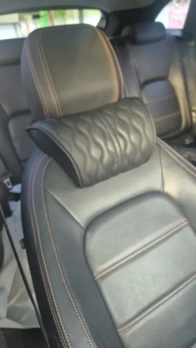 HOT Car Neck Pillow PU Leather Lumbar Waist Support For Seat Memory Backrest Headrest Cushion Auto Gadget Accesorios Interior photo review